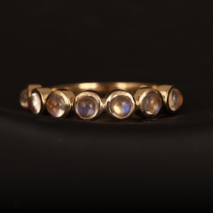 Natural Rainbow Moonstone ,  Half Eternity band - June Birthstone Ring - Stackable Full Eternity Band Ring - Gift for her