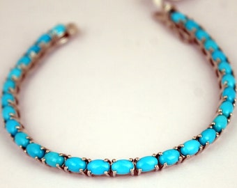 Natural Turquoise Tennis Bracelet: Sterling Silver December Birthstone