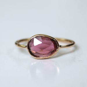 Pink Tourmaline Slice Ring: Gold October Birthstone Ring