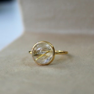 Natural Golden Rutilated Quartz Gold Ring - Rutilated Gold Ring - Golden Quartz Ring - Promise Ring - Gift for Her