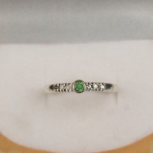 Tsavorite Garnet Engagement Ring: Dainty Diamond Accent Ring