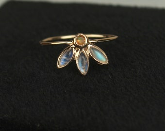 Natural Moonstone Ring: Opal Accent, June Birthstone, Stackable Band