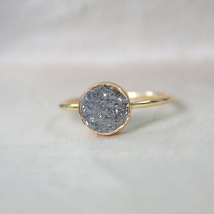 Natural Druzy Agate Ring: Round Gemstone, Gold Finish