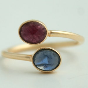 Dual Stone Sapphire Ring: 14k Gold Birthstone Jewelry