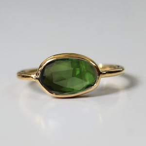 Natural Green Tourmaline Slice Ring - October Birthstone Ring - Dainty Tourmaline Slice Ring - Engagement Ring - Gold Handmade Ring