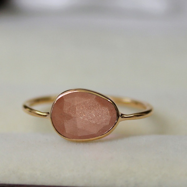 Peach Moonstone Slice Ring - Moonstone Slice Ring - Birthstone slice Ring - Gift for Her