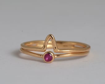 Solid Gold Pink Ruby Ring: Dainty Birthstone Jewelry