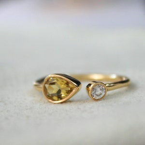 Top Citrine Gold Ring - White Sapphire Ring - Dainty Ring - Citrine & Sapphire Jewelry - Birthstone Ring