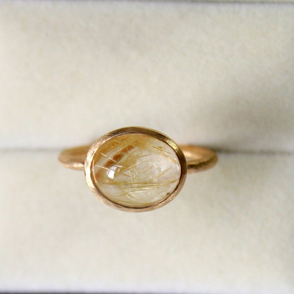 Handmade Golden Rutilated Quartz Ring - Dainty Rutilated Gold Ring - Genuine Rutilated Birthstone Ring - Gift for Her 9K,10K,14k,18K,22K