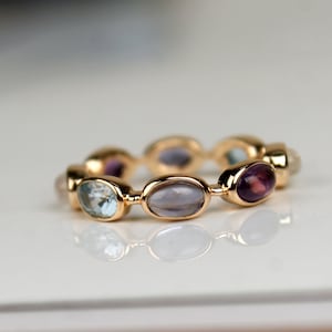 Multi Gemstone Eternity Band: Aquamarine, Moonstone, Amethyst, Iolite