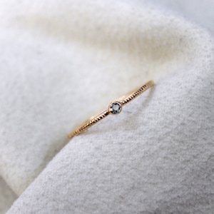 Aquamarine Dainty Ring Solid Gold Ring Textured gold Ring Gift for her