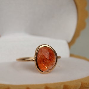 Natural Sunstone Slice Ring: Rose Gold Promise Ring