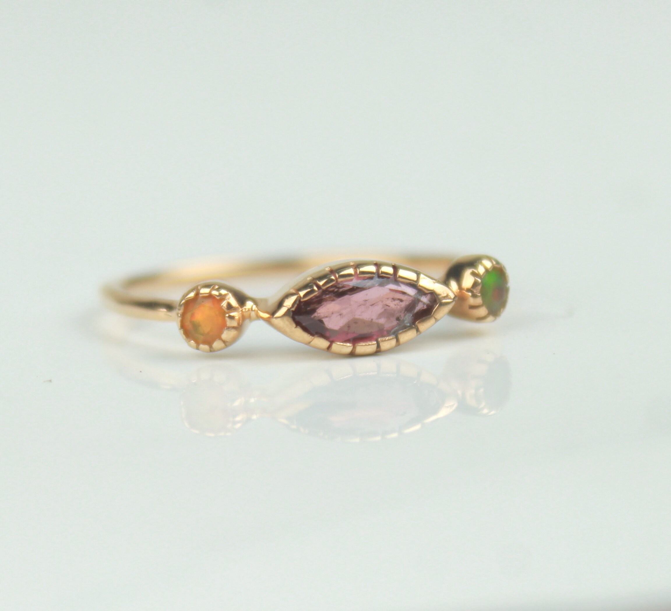 Rhodolite Garnet Ring: Opal Accent, Stackable Jewelry