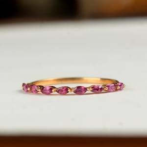 Gold Rhodolite Garnet Half Eternity Wedding Band Ring