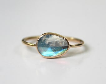 Rainbow Moonstone Slice Ring - Moonstone Slice Ring - Birthstone slice Ring