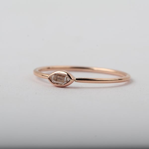 Herkimer Diamond Solid Gold Ring: Dainty Band 14k