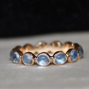 Natural Rainbow Moonstone ,  Full Eternity band - June Birthstone Ring - Stackable Full Eternity Band Ring - Gift for her