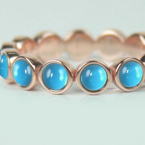 Swiss Blue Topaz Eternity Ring: Stackable Band, Yellow Gold