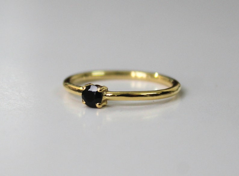 Black diamond solitaire ring, dainty black diamond ring, Black diamond simple ring, tiny black diamond Ring image 1