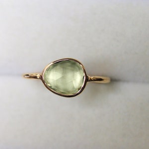Handmade Green Amethyst Slice Ring: Gold Birthstone Engagement Ring