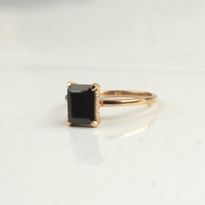 Solitailer Black Spinel Ring - Moissanite Gold Ring - Engagement Ring , Gift For Her