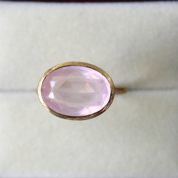 Natural Rose Quartz Ring - Rose Quartz Ring - Genuine Rose Quartz  - Birthstone Ring - Gift for Her - brushed Finish
