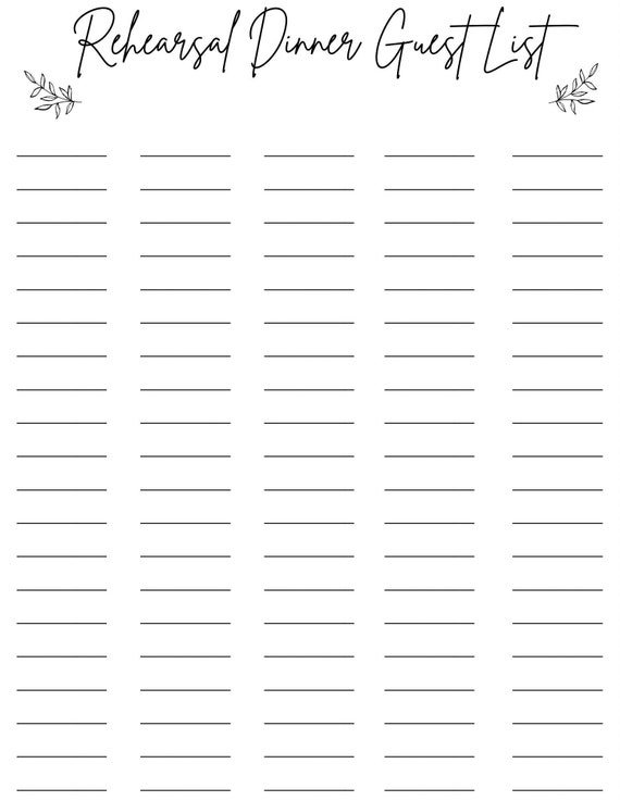 Rehearsal Dinner Guest List PDF DIGITAL DOWNLOAD Etsy