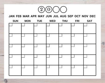 Blank Monthly Calendar printable - Etsy