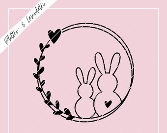 File plotter e file laser coniglietto in una ghirlanda / coniglietti / primavera / Pasqua / licenza commerciale SVG PNG incl