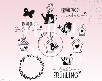 Fichier traceur et fichier laser paquet de printemps « bonjour printemps » / motifs de printemps / printemps / licence commerciale SVG PNG incl.