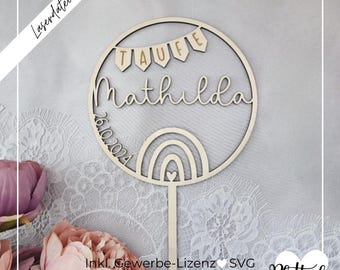 SVG laser file cake topper, baptism, rainbow, dove, christening party, cake topper SVG laser cut, including commercial license