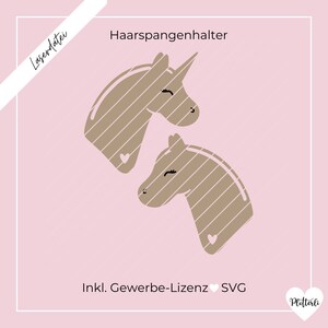 Lasercut, Lasergravur, Laser,  SVG, Geschenk, Geschenkidee, Holz, Deko, Anhänger, Pferd, Einhorn, Kinderzimmerdeko, Mädchen, Haarspangenhalter, 
Laservorlage, Geschenkverpackung, Deko, Kinderzimmer, Unicorn, Horse, Pferdemädchen