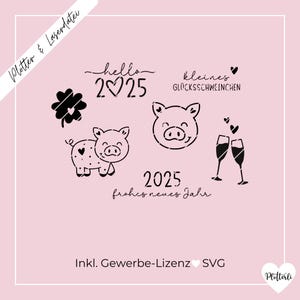 Trazador SVG/PNG y archivo láser amuleto de la suerte, 2025, feliz año nuevo, Nochevieja, incluida licencia comercial