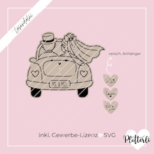 Archivo láser para cumplir deseos de coche de boda, coche de boda, regalo de boda, regalo en efectivo, SVG con licencia comercial incluida