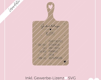 SVG laser file birthday recipe, birthday, recipe, cutting board, birthday decoration, board, SVG laser cut, including commercial license