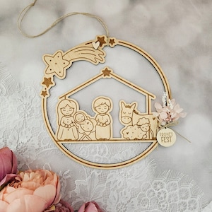 Presepe con ghirlanda di file laser SVG, presepe di Natale, Natale, Notte Santa, taglio laser SVG, inclusa licenza commerciale, diverse varianti