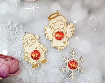 SVG laser file chocolate ball holder, Santa Claus, Father Christmas, snowflake, angel, pendant, gift tag, laser cut, including commercial license