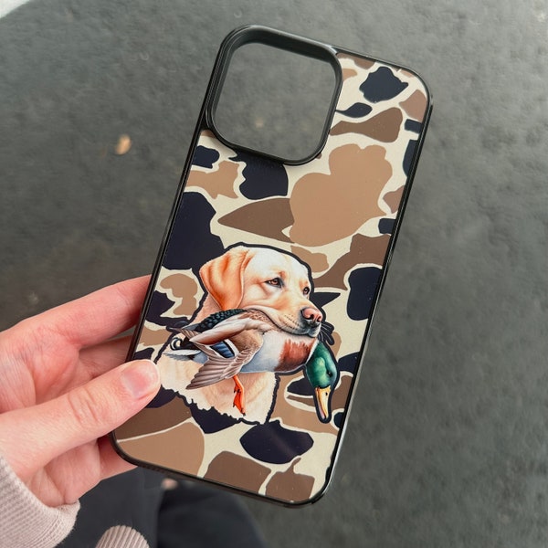 Camo Yellow lab duck hunting phone case for iPhone and Samsung
