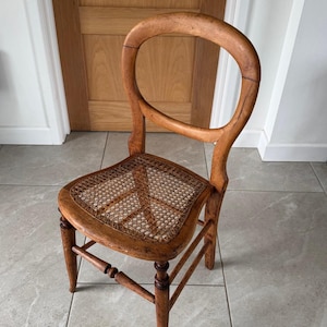 Antique Victorian Balloon Back Chair - Ratton Beech Cane Wooden Accent Chair