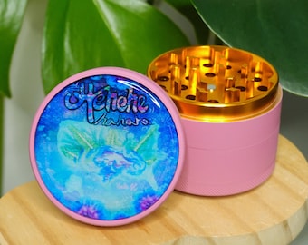 Molinillo de especias de aluminio de 4 piezas con cuarzo rosa y interior dorado