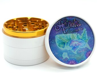 White Gold Aluminum Herb Grinder, 2.5 Inch, Magnetic Lid, Catcher (4-Piece)