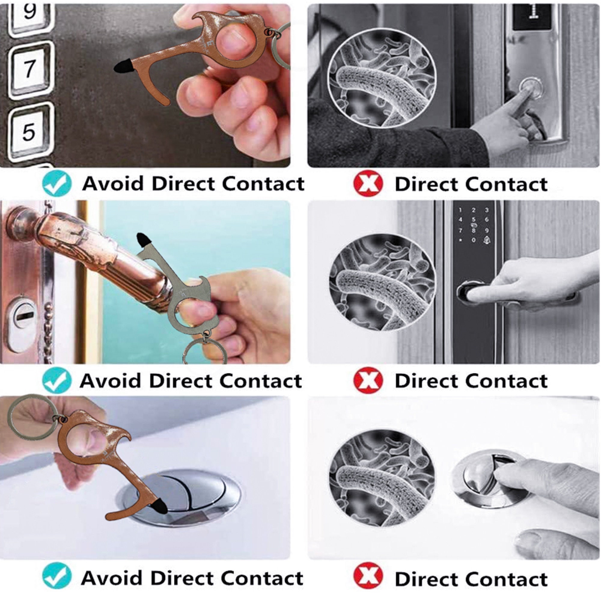 Touch Free Keychains, No Touch Door Opener Tool, Anti Touch Door
