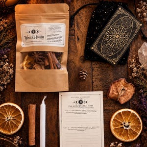 Mini Yule Ritual Kit, Winter Solstice Starter Box with Simmer Pot Blend, White Chime Candle, Dried Orange & Spiced Apple, Witch Gift