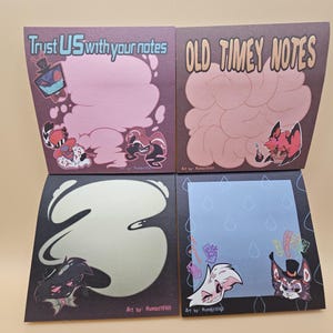 Può includere: Quattro diversi blocchi di note adesive con personaggi dei cartoni animati e testo. Il primo blocco dice "Trust US with your notes". Il secondo blocco dice "OLD TIMEY NOTES". Il terzo blocco ha un personaggio dei cartoni animati in bianco e nero su uno sfondo verde. Il quarto blocco ha uno sfondo blu con un personaggio dei cartoni animati bianco e un personaggio dei cartoni animati in bianco e nero.