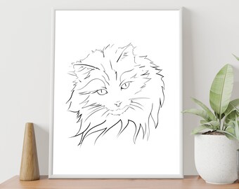 Custom Cat Line Drawing from Photo, Personalized Pet Portrait (Digital Art)
