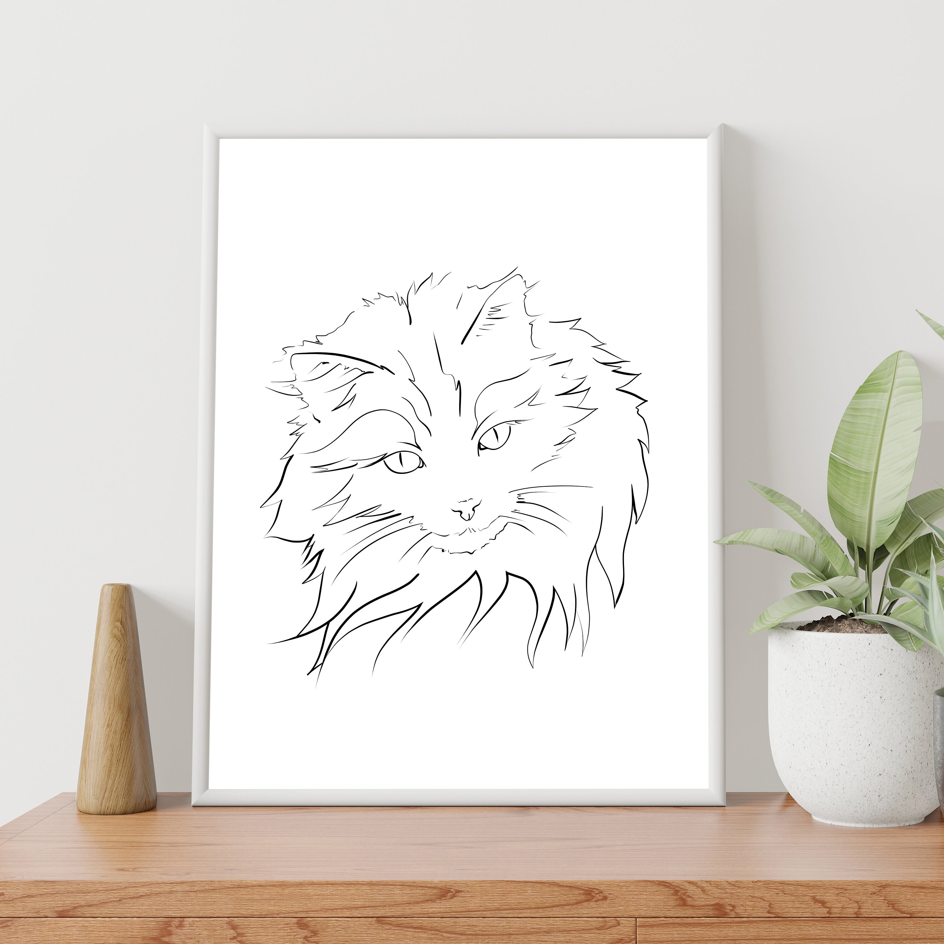 Custom Line Drawing, Cat Portrait, Digital Art, Drawing From