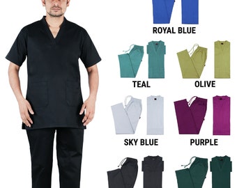 Medical Scrub TOP and TROUSER Uniform SET 100% Cotton Hospital Nurse Doctor Healthcare Suit Unisex Medical Scrub