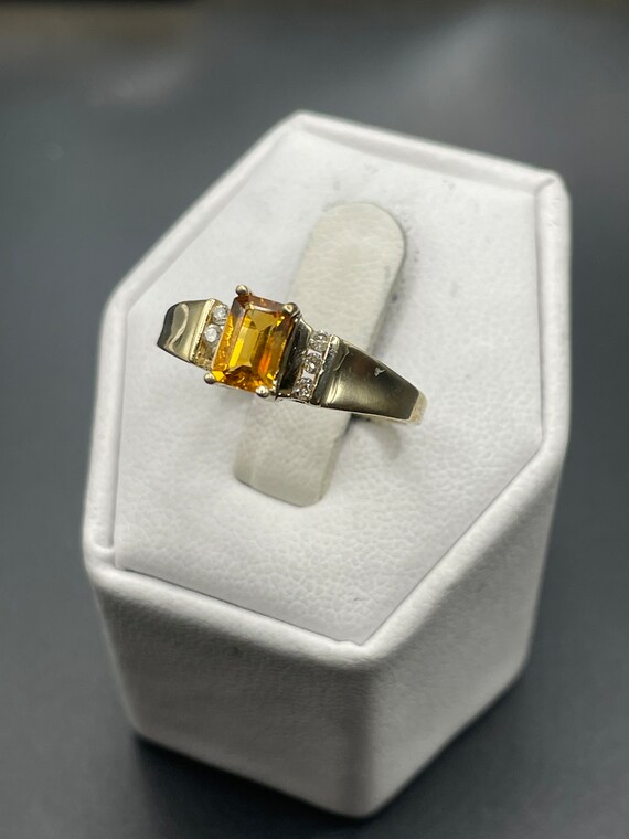 10 karat vintage, citrine and diamond ring