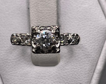 Antique one carat European cut diamond engagement ring 14 karat yellow gold