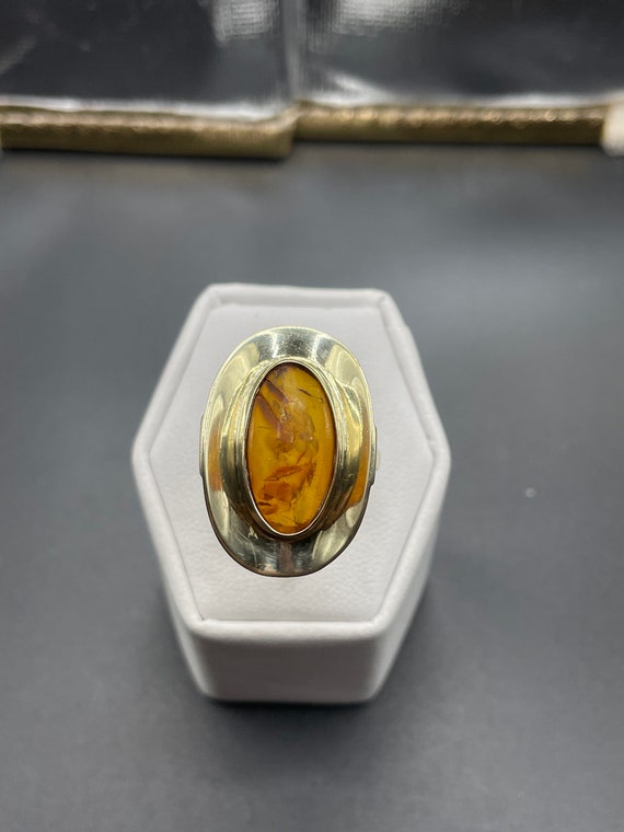 Antique art deco, Amber ring 8 carat, yellow gold